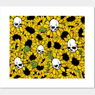 Field of Sunflower Skulls Posters and Art